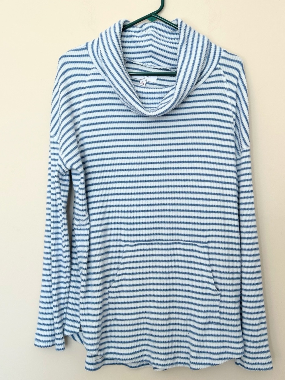 New Directions Striped Blue and White Cowl Neck Women's Sweater